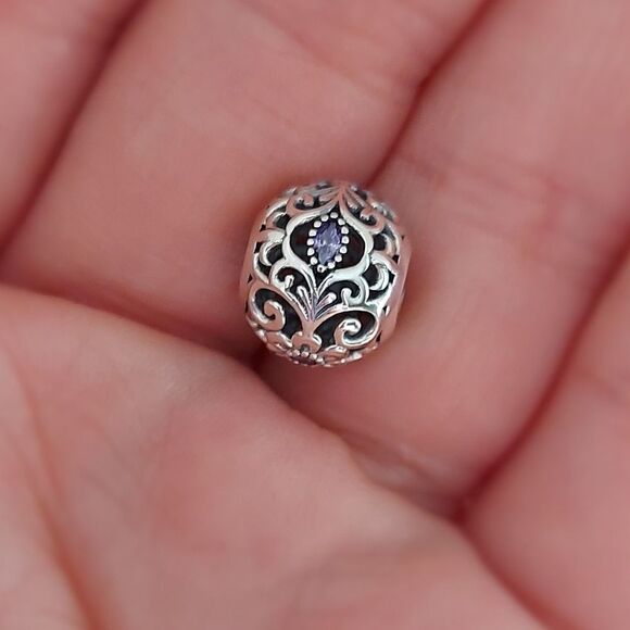 925 Silver Vintage Purple Flower Charm - Picture 3 of 10